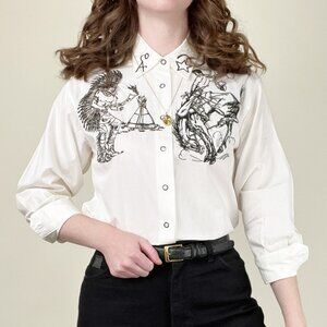Vintage Western Embroidered Button Up Shirt Coastal Cowgirl Cowboy Rodeo Country
